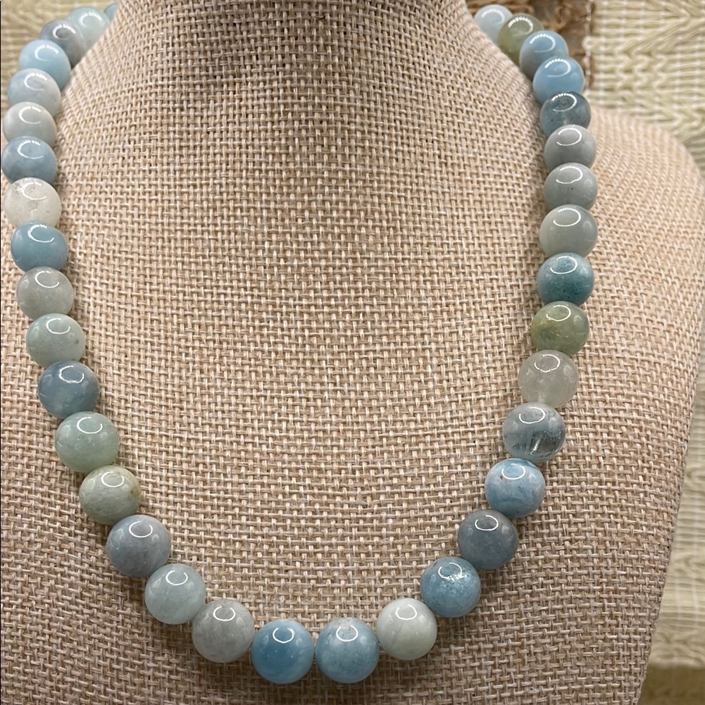 Grade A Aquamarine And Sterling 17” Necklace